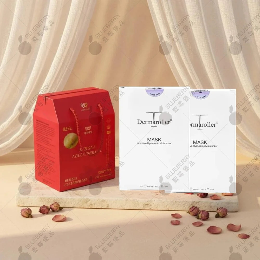 海德雙煥·臻品(韓國濟州島紅海參養生膠1盒+玻尿酸補水保濕修護急救面膜2盒)送典藏酒具